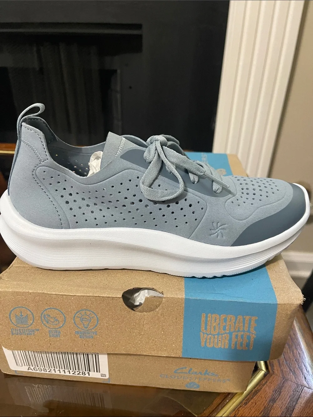 Clarks Light Blue Perforated Lace-Up Comfort Sneaker